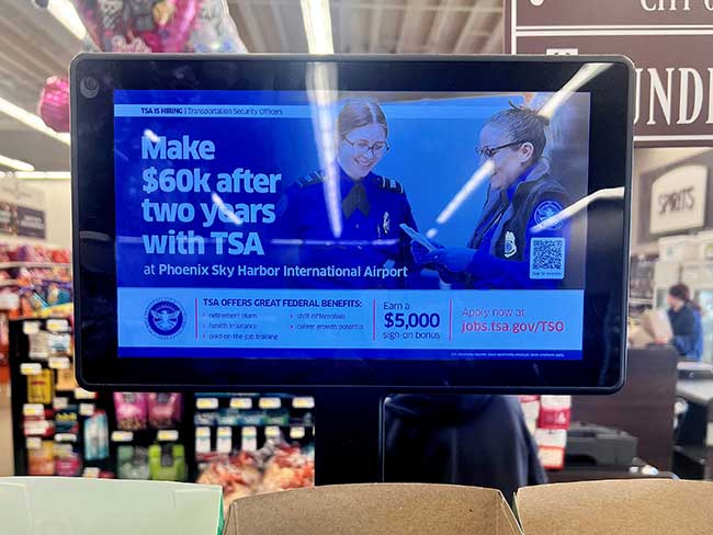 Hiring/Recruiting Open Job Advertising on Supermarket Grocery Store Checkout Digital/LED Screens/Monitors/TVs